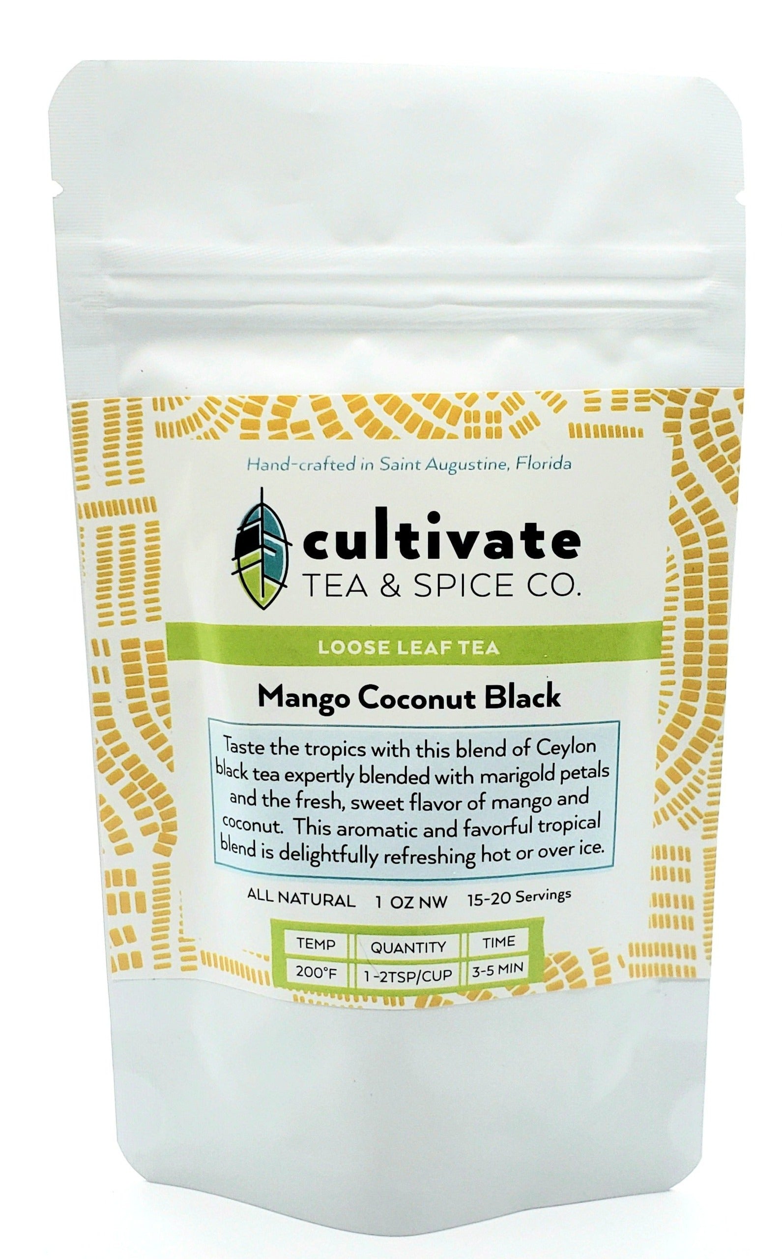 Cultivate Tea and Spice Organic Mango Coconut Black Tea Packet