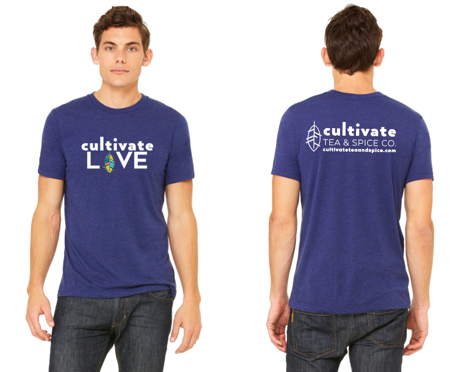 Cultivate Tea and Spice blue shirt
